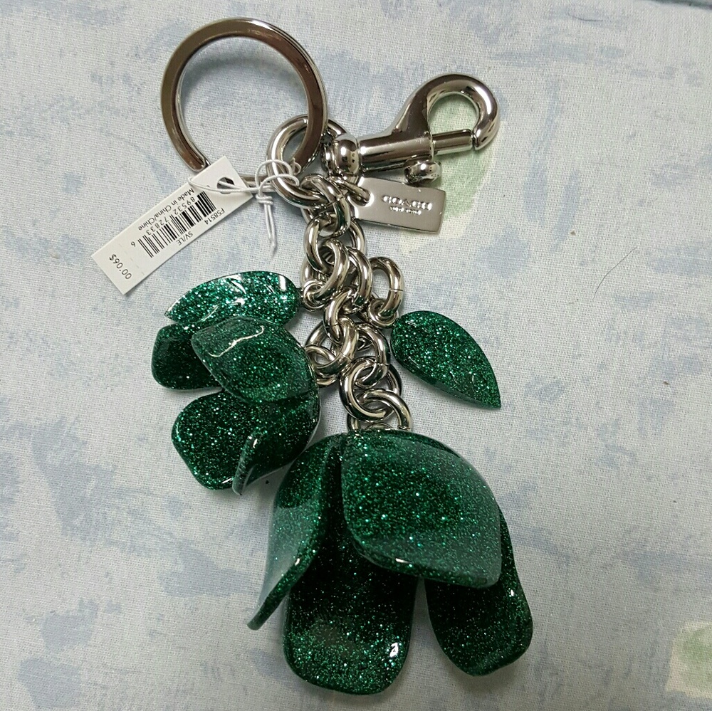 NWT Coach flower bag charm in emerald.
