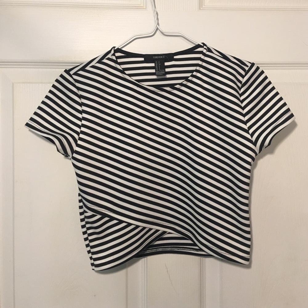 Black + White striped crop top
