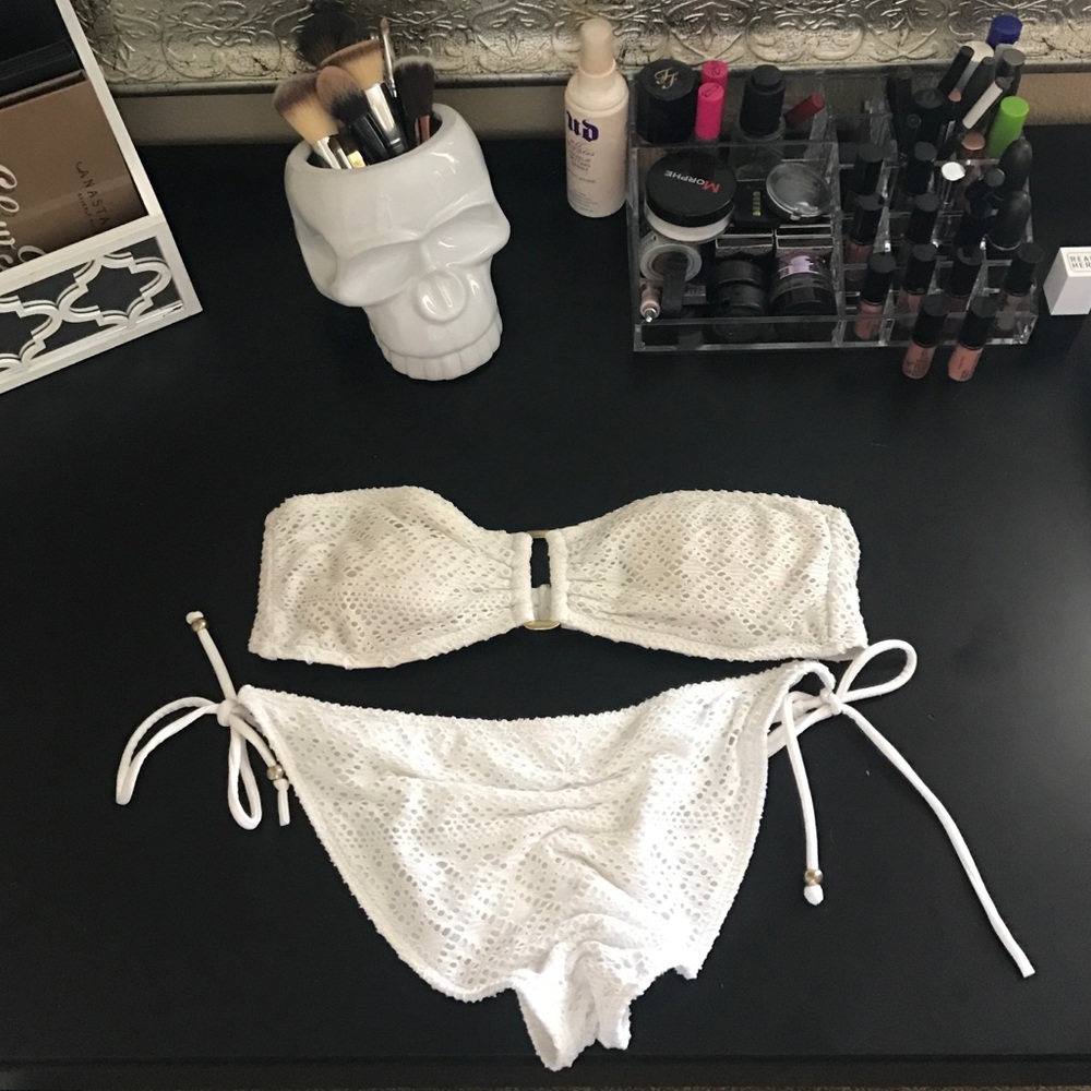 Roxy white bandeau bikini top and bottom