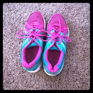 Mint and pink sneakers