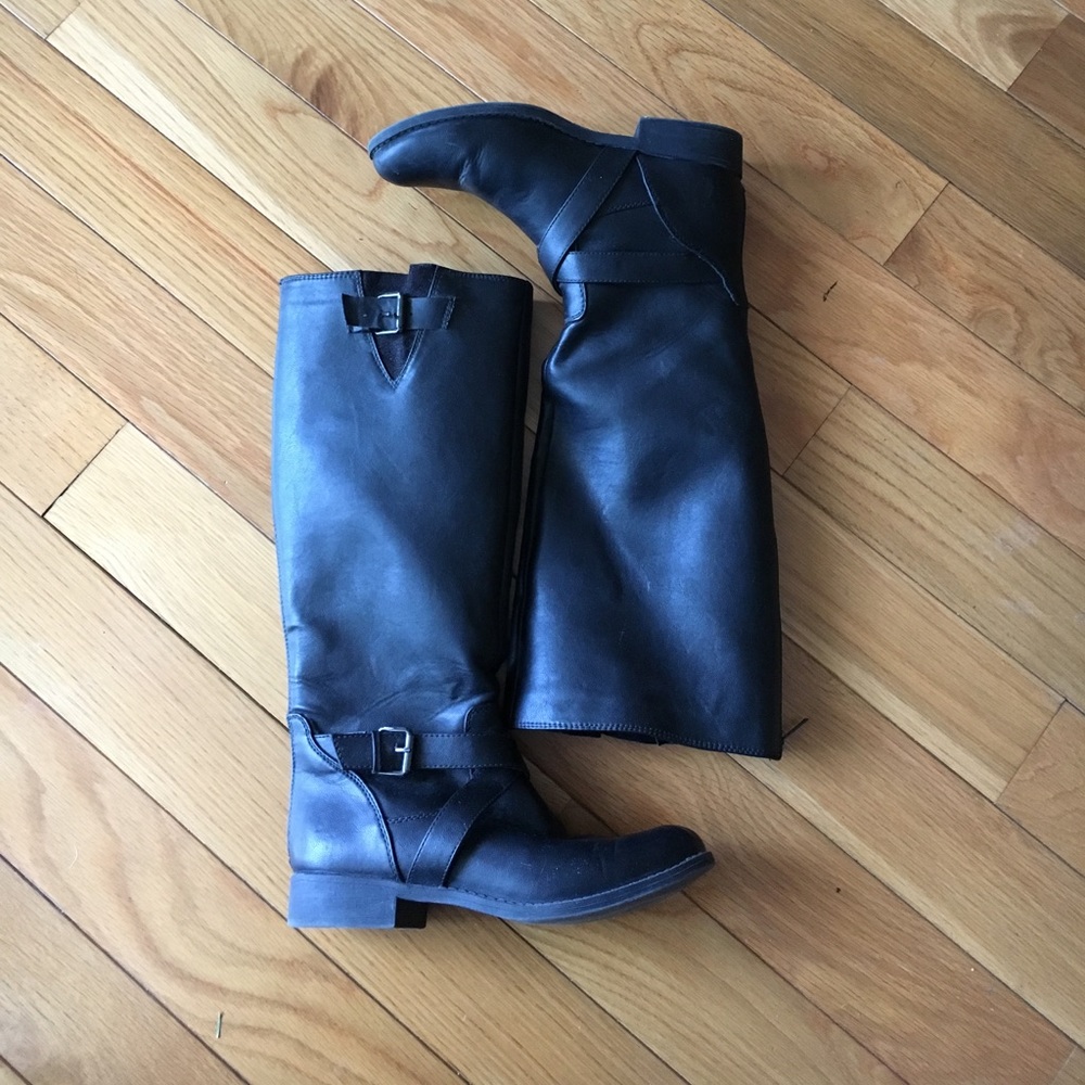 Express Knee High Black Buckle Boots