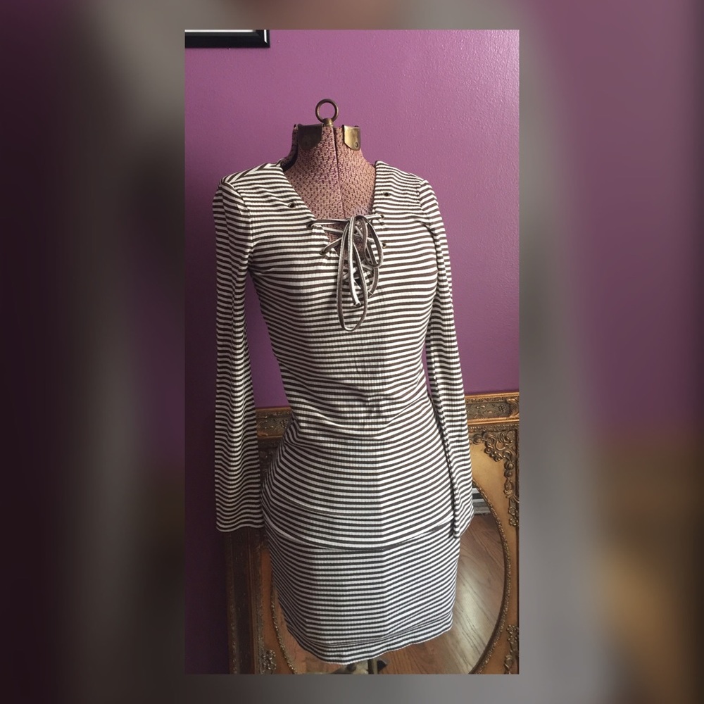 Lace Up Striped Dress