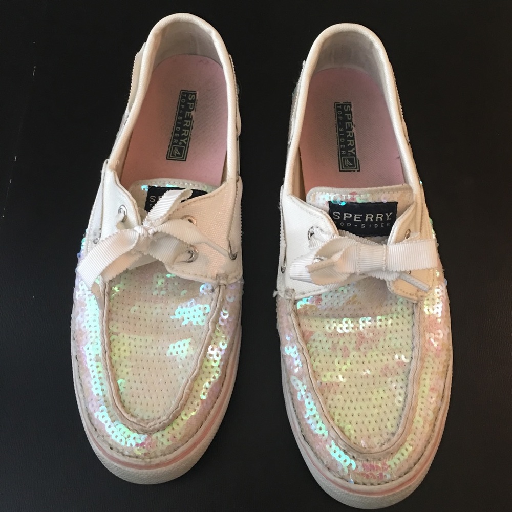 White/ pink Sequined Sperrys