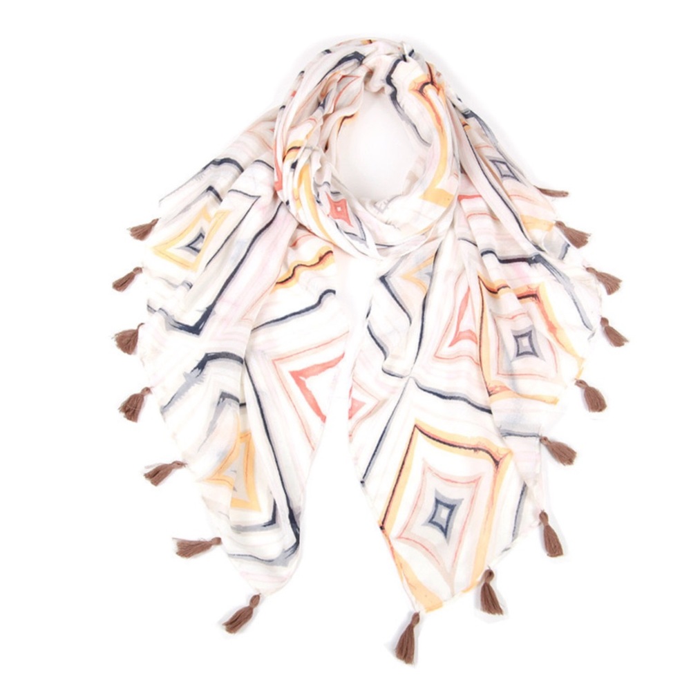 Orange Diamond Pattern Tassel Scarf