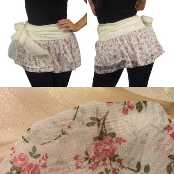 Pink Floral Mini Skirt w/ Sash Tie - Picture 3 of 5