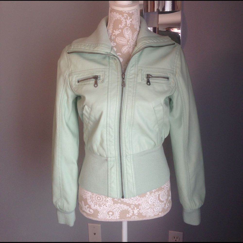 Mint green faux leather jacket
