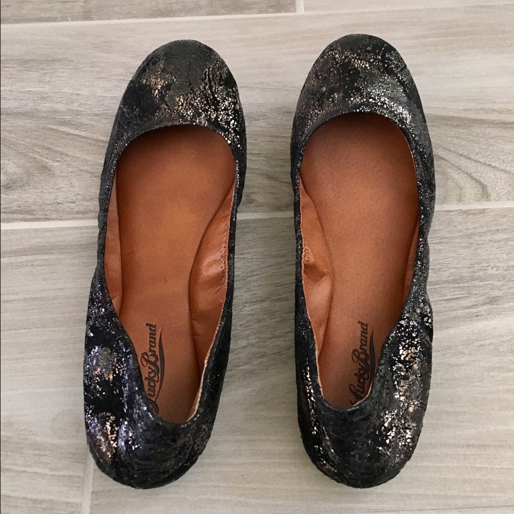 Black & gold Lucky Brand Emmie ballet flats shoes