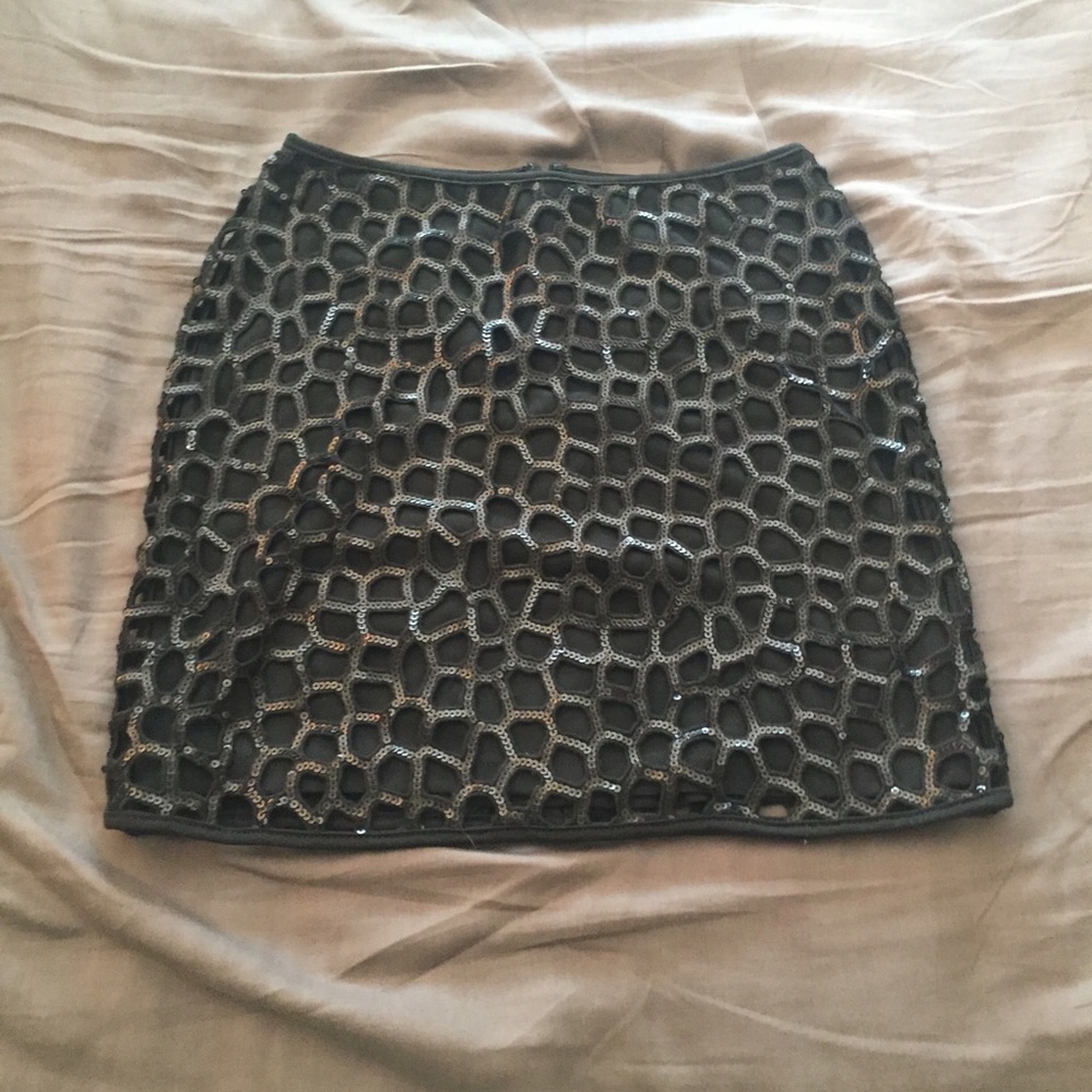 Black sequin skirt with leather detail