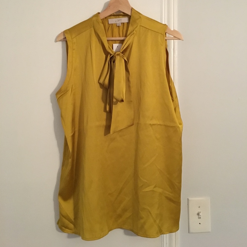Loft mustard sleeveless top with tie neck