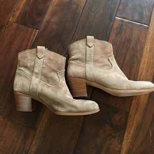 Tan suede ankle booties by Vince Camuto.