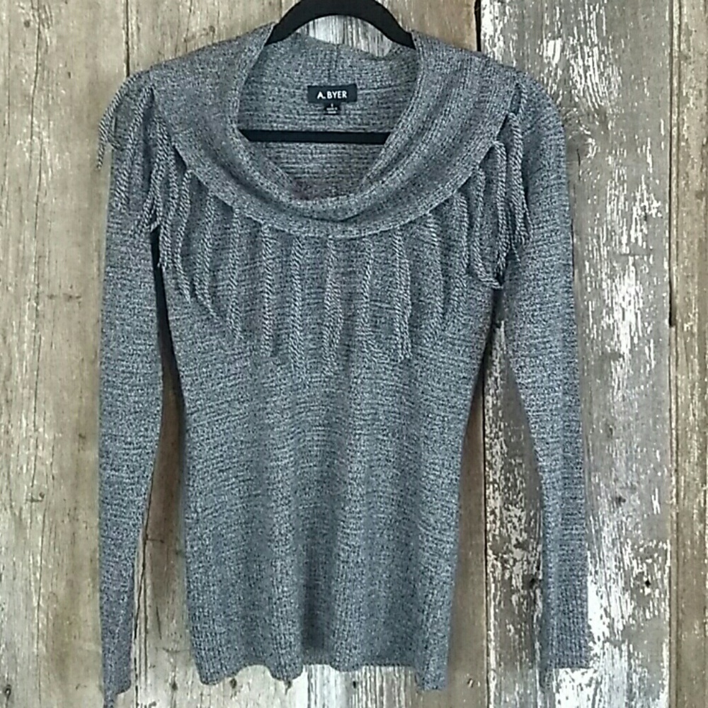 A. Byer Fringe cowl neck light sweater