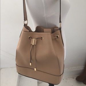 Calvin Klein tan draw-string bucket bag