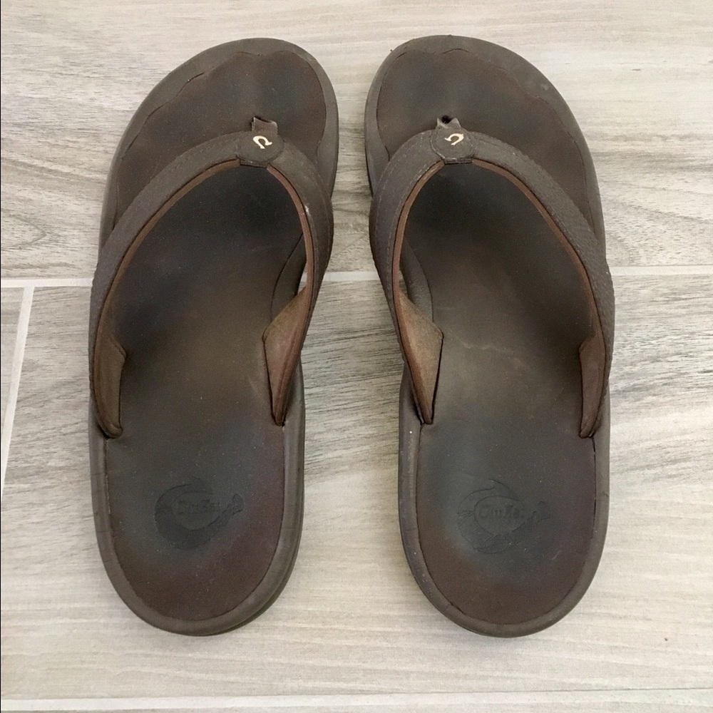 OLUKAI 'Ohana flip flop sandals brown leather Sz 7