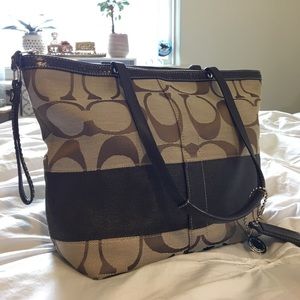 Coach signature canvas stripe tote