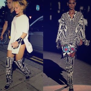 CapeRobin blk&white thigh-high over the knee boots