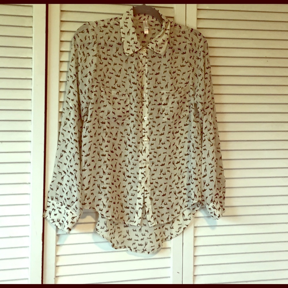 Cute animal print button down sheer top