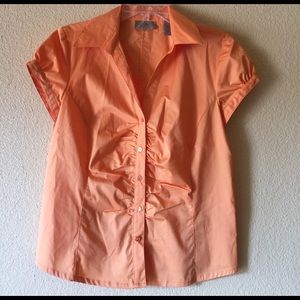 Orange, pleat front dress shirt