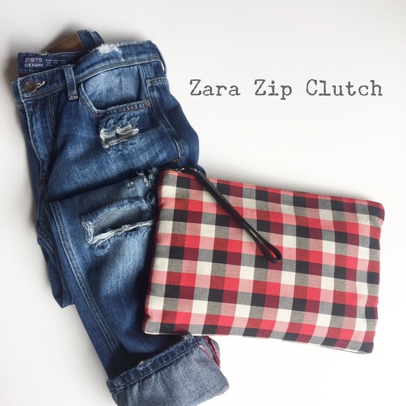 Zara Handbags - Plaid Zip Pouch Clutch by ZARA