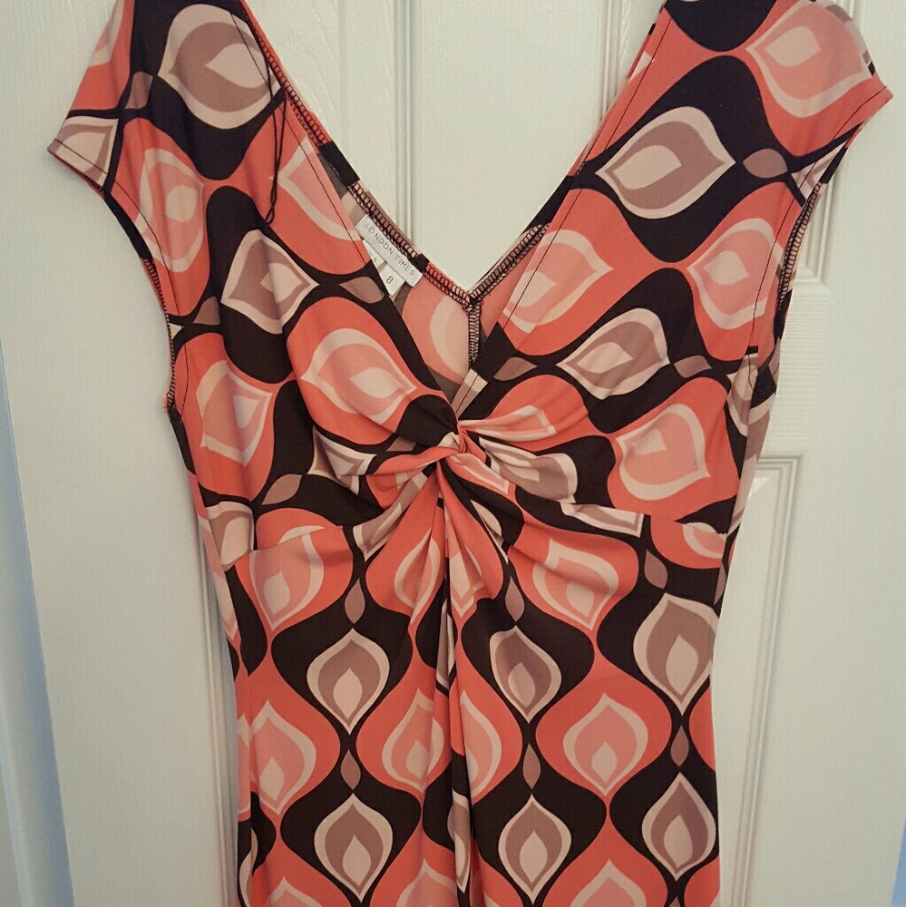 Coral and Brown Midi Dress