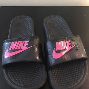 Nike pink and black slides