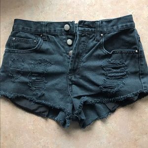 Distressed High Waisted Black Denim Shorts
