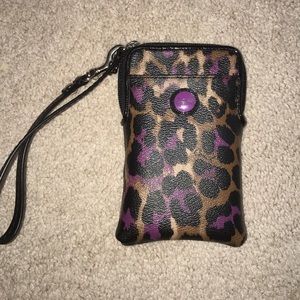 Coach Purple leopard print wristlet