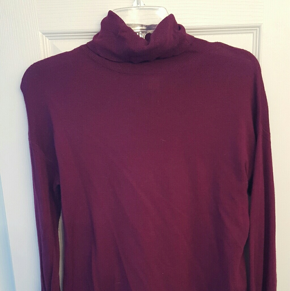 Plum Turtleneck Sweater with Pleated Back Detail