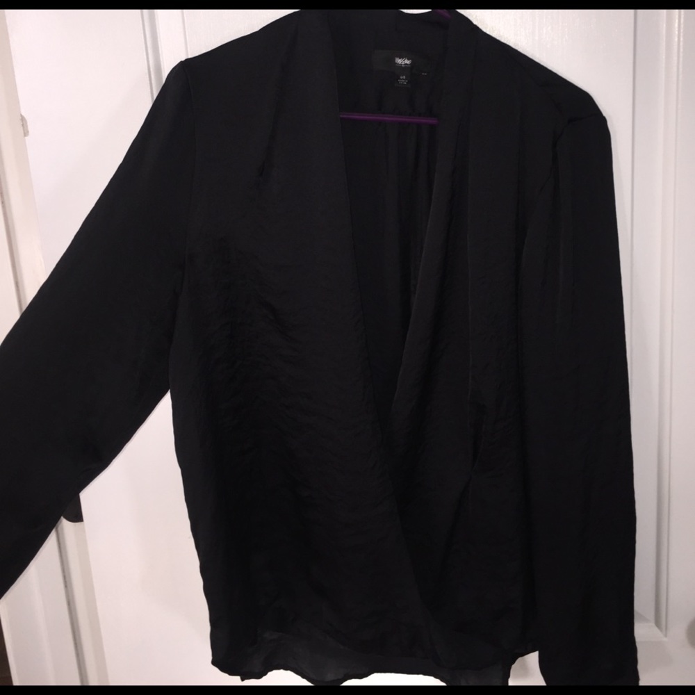 Silk black Low cut, open blouse