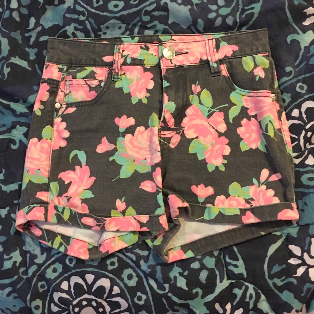 Floral High Waisted Jean Shorts