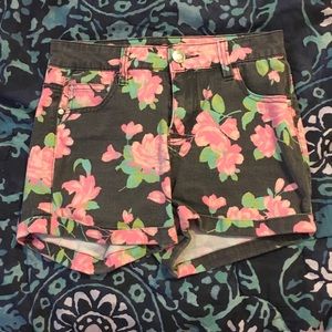 Floral High Waisted Jean Shorts