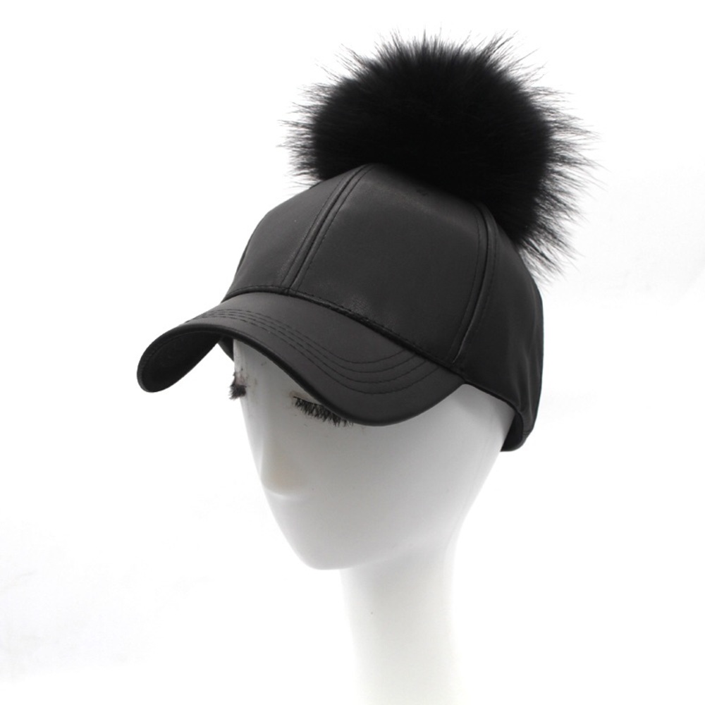 SALE ❗️ Black Faux Leather Hat w/ Black Pom Pom ✨