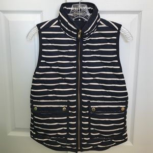 J Crew navy/cream striped puffer vest