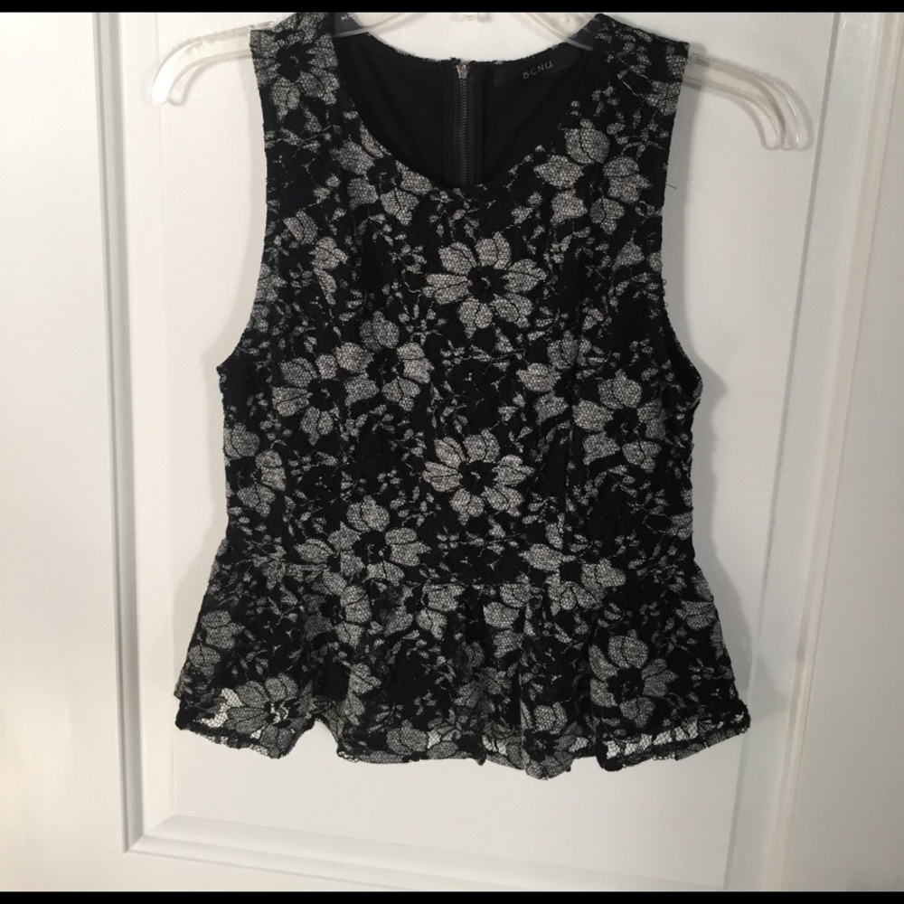 Peplum lace floral high neck top