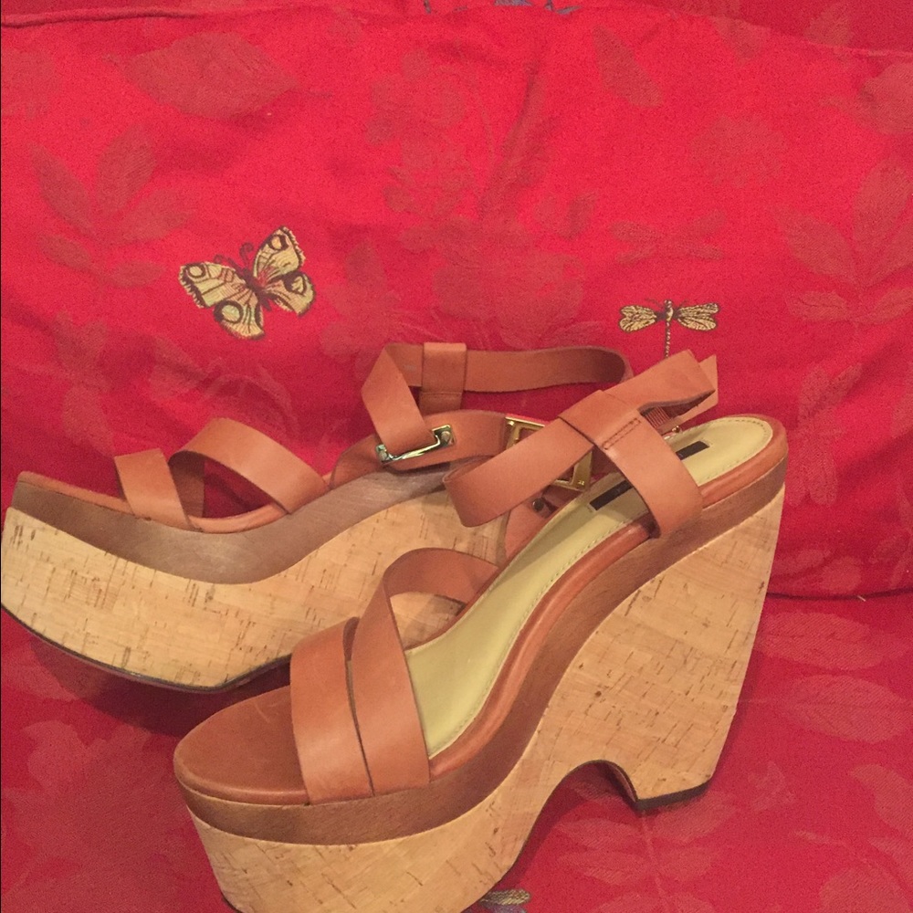 Rachel Zoe Sharon Leather Wedge Sandals, size 10.5