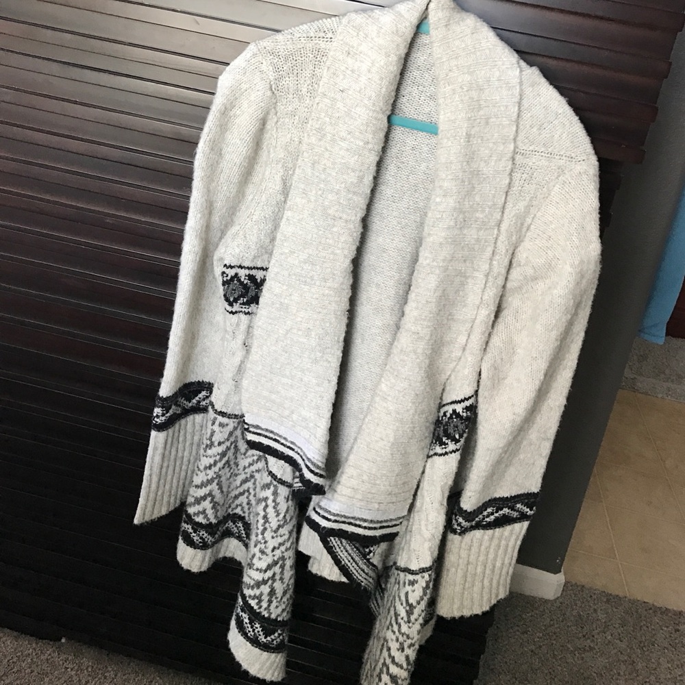Drape Sweater Coat, White-Oatmeal/Black/Gray, XL