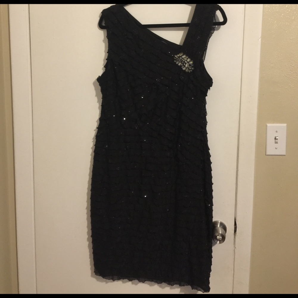 Black Sparkle Ruffled Sheath Dress