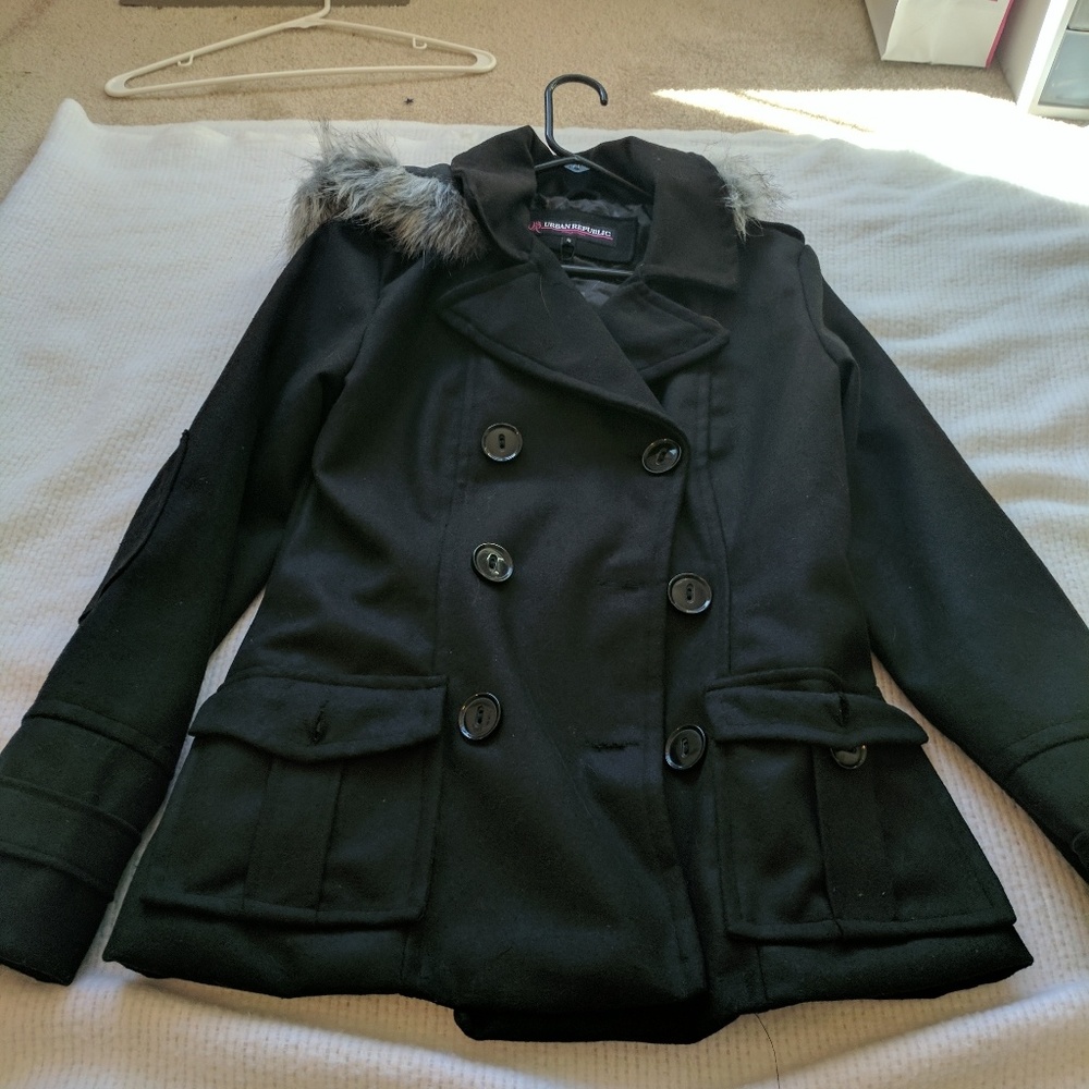 Black hooded peacoat
