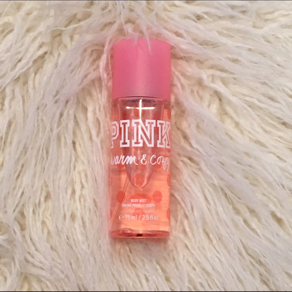Pink "Warm & Cozy" travel size body mist