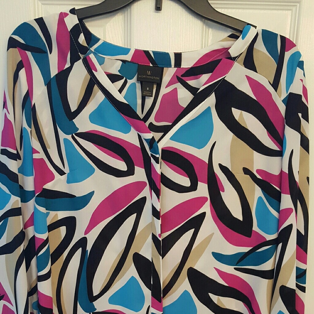 Fuscia, blue and black Worthington long-sleeve top