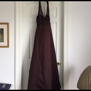 Dark brown satin and chiffon gown, David's Bridal
