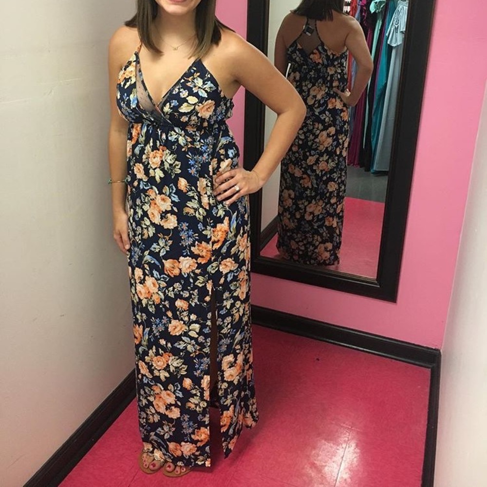 Navy blue floral maxi dress