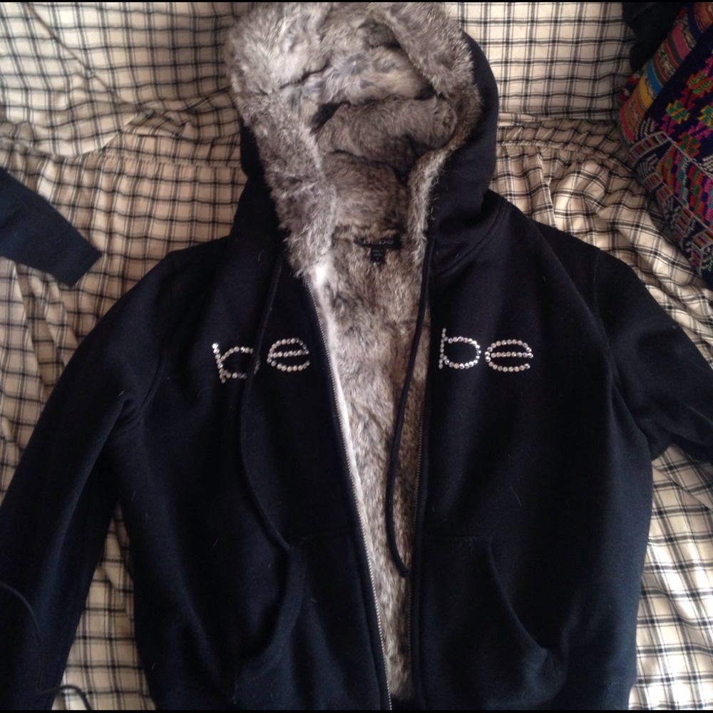 Bebe fur lined zip up sweatshirt