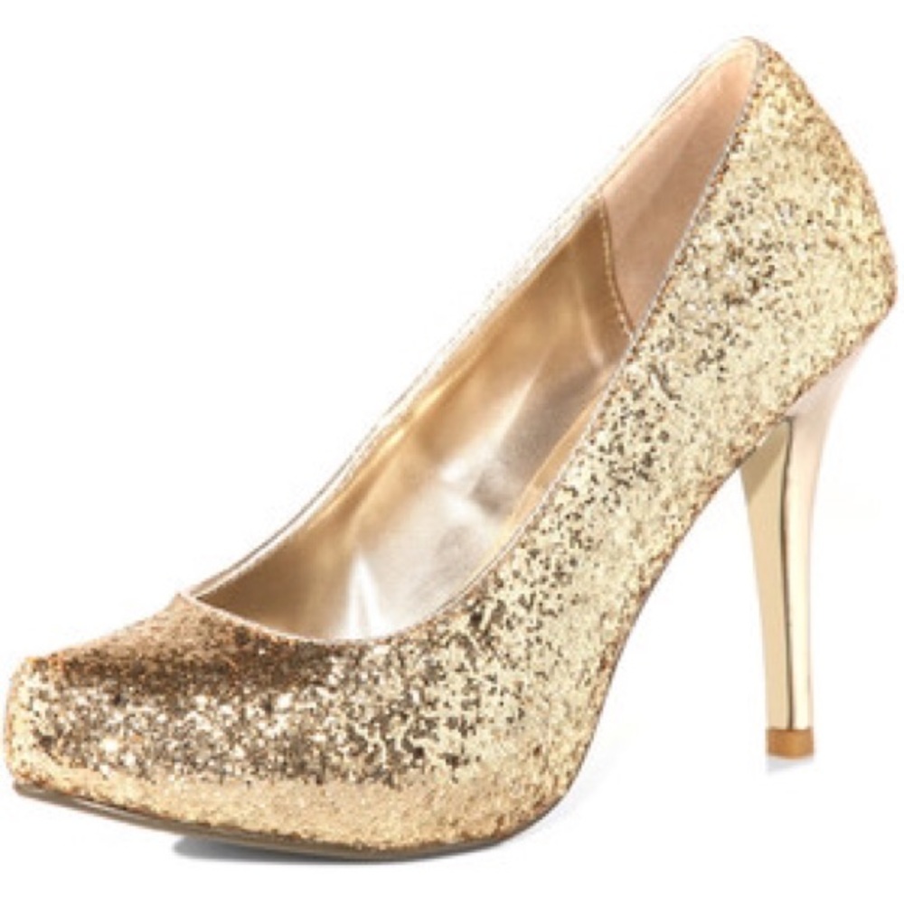 Gold glitter high heels