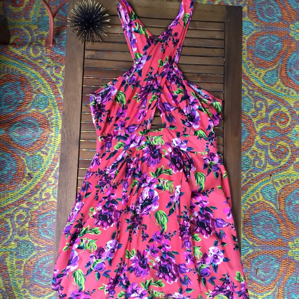 Urban Outfitters Floral Cut-Out Dress in Coral