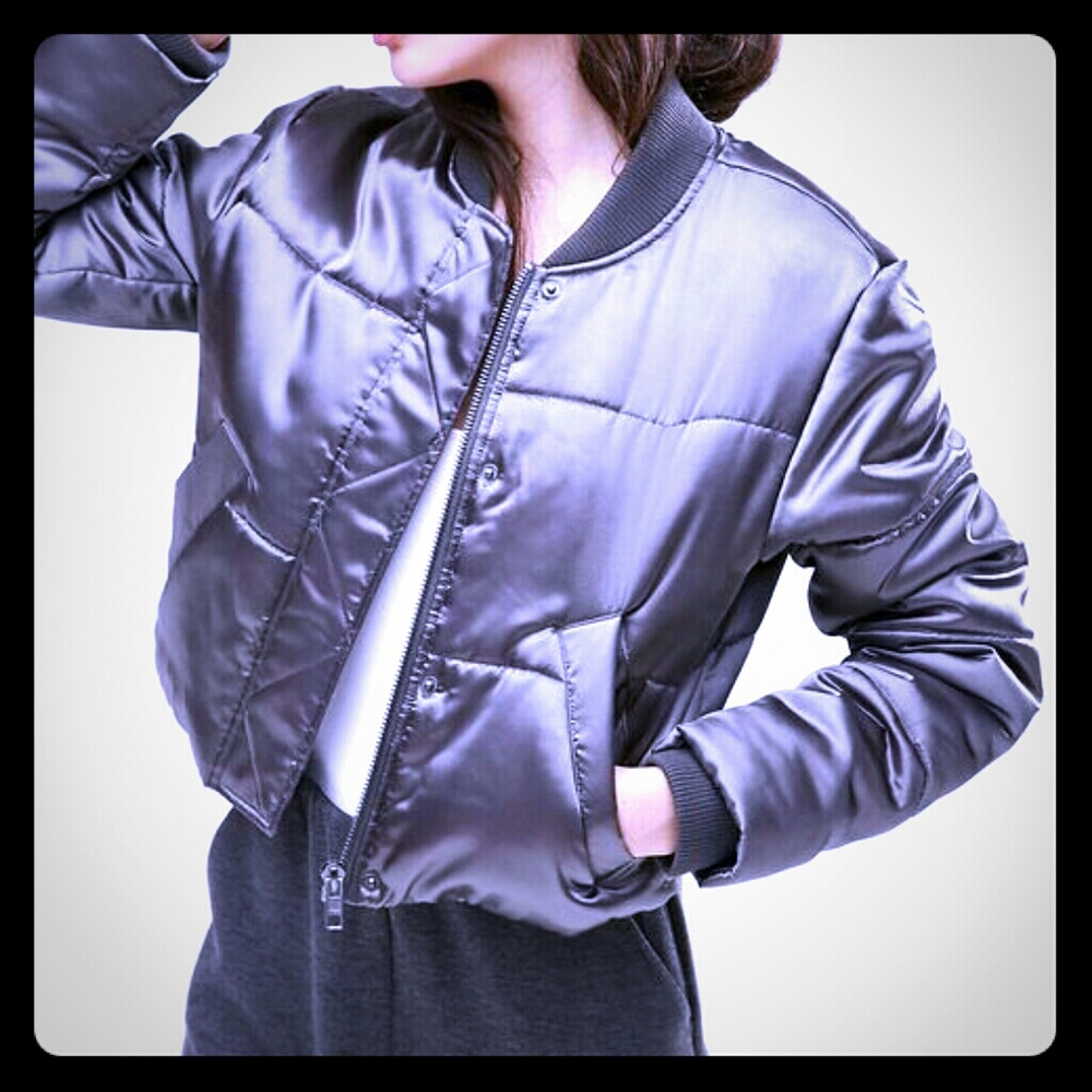 Dark Gray Satin Puffer Jacket