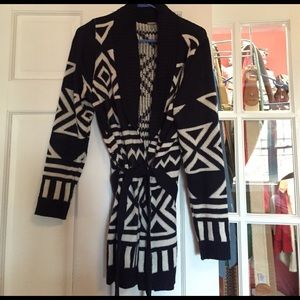 Navy Aztec print wrap sweater