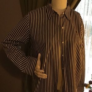 Chaps chocolate brown stripe blouse L