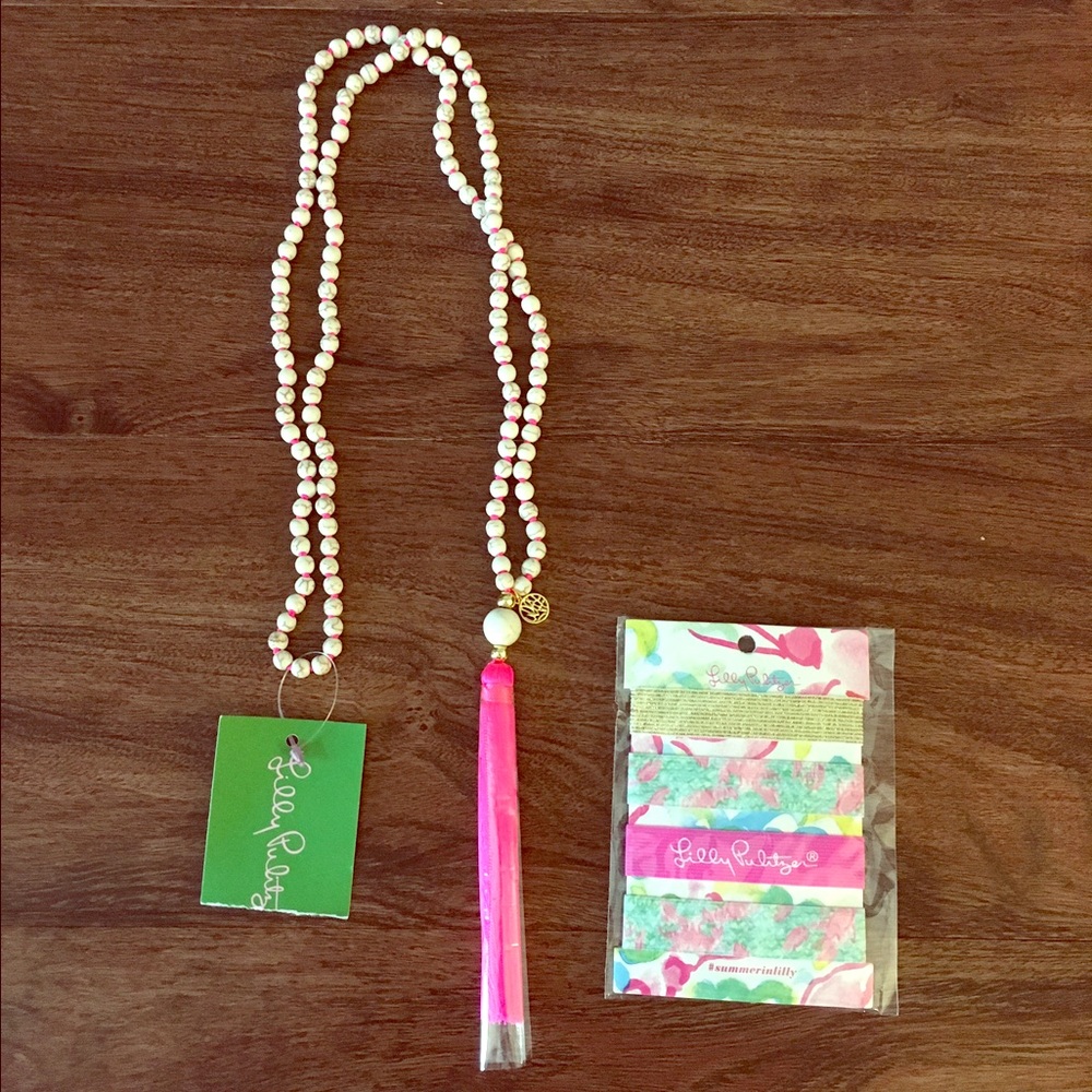 Lilly Pulitzer necklace + bonus Lilly hair ties!