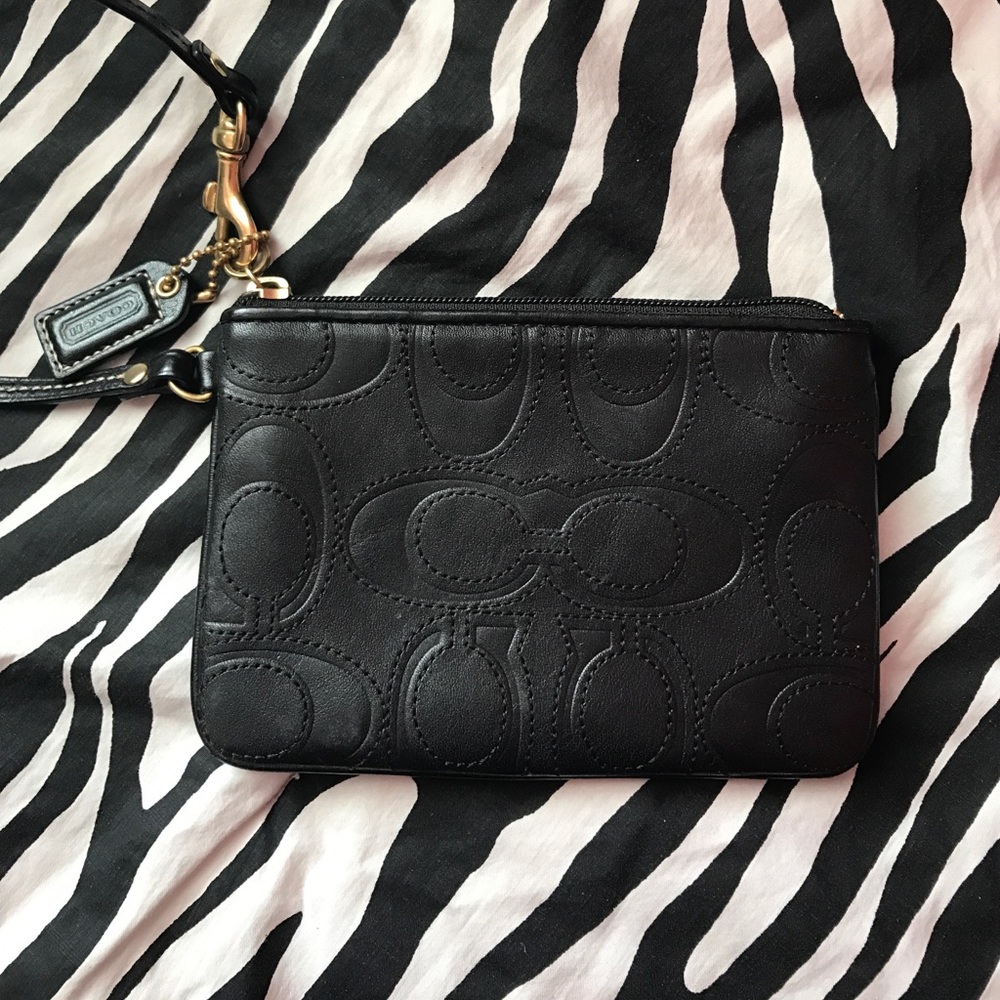 COACH Black Leather Logo Wristlet / Wallet