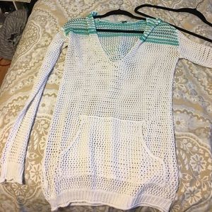 Crotchet white and turquoise bathing suit cover up